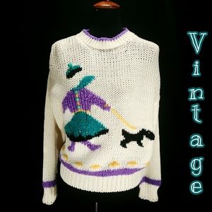 Hand knit vintage kitchy sweater